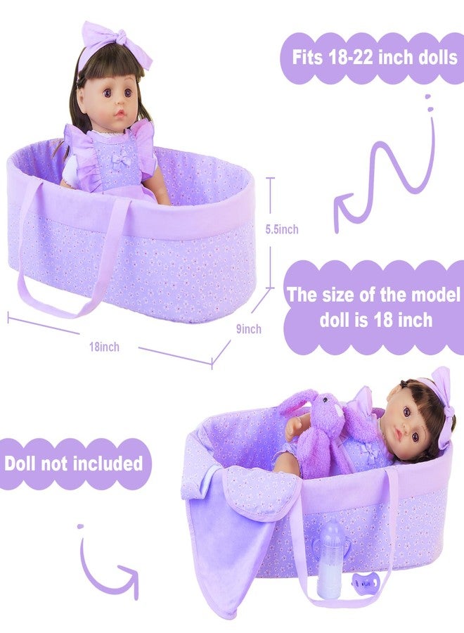 18INDC 11 Pcs Baby Doll Clothes with Purple Floral Design Baby Doll Bassinet & Accessories for 16-18 Inch Baby Doll, Baby Doll Clothes Outfit Accessories Fit Reborn Baby Doll - Image 4